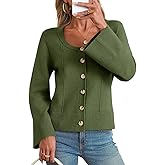 Saodimallsu Womens Bell Sleeve Cardigan Sweaters Button Down Long Sleeve Fall Trendy Sweaters 2025 U Neck Knit Outwear