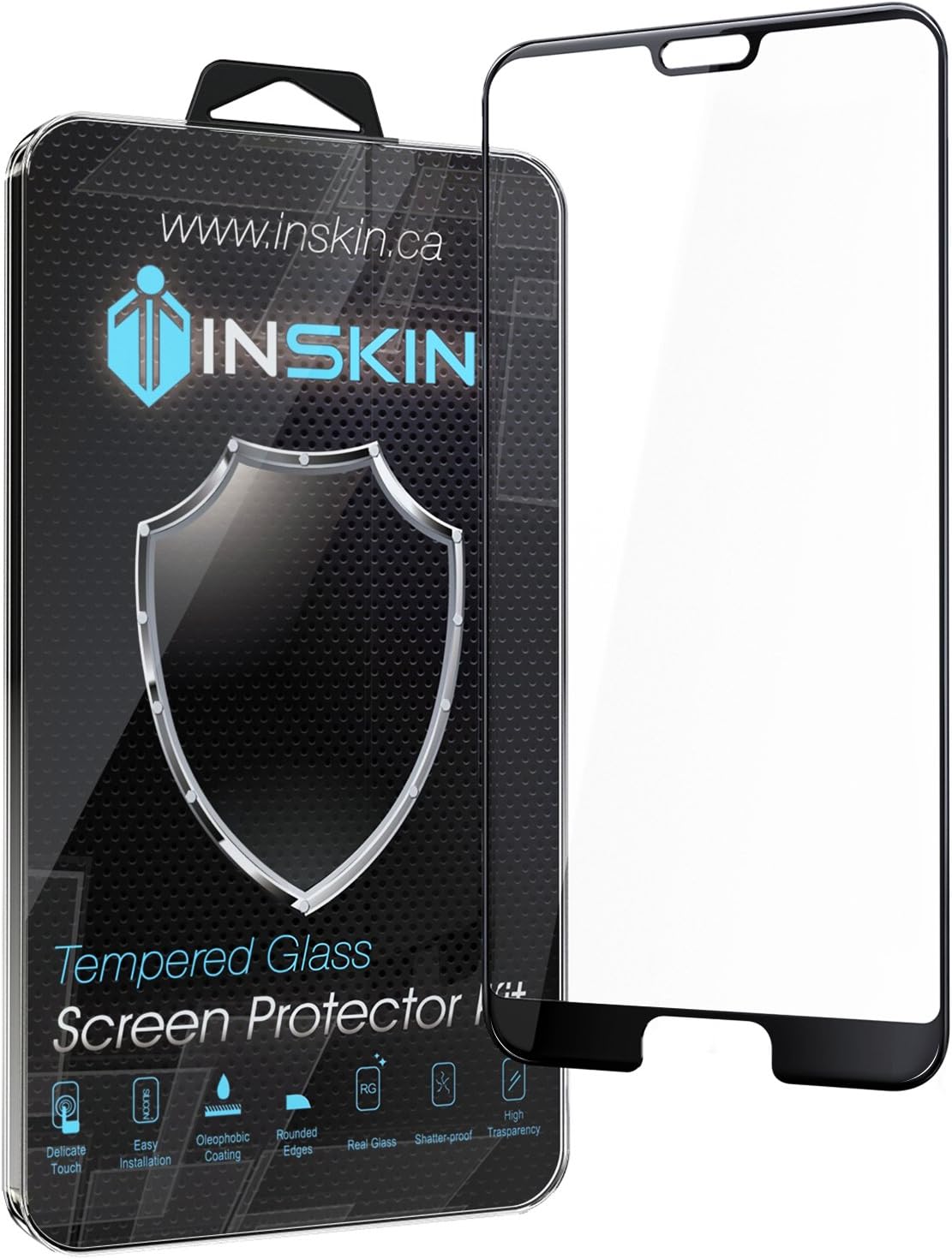 Inskin 3D Full Coverage Full Glue Tempered Glass Screen Protector, compatible with Huawei P20 [2018] 5.8 inch. Black. 1-Pack.