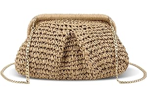 XSUIOY Straw Clutch Purse for Women Woven Dumpling Bag Summer Straw Beach Bag Crossbody Crochet Purses Shoulder Handbag