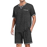 DIKFA Men's Modal Pajamas Set Soft Sleepwear Short-sleeve Pjs with Pockets 2pcs Lounge Casual Cozy Nightwear