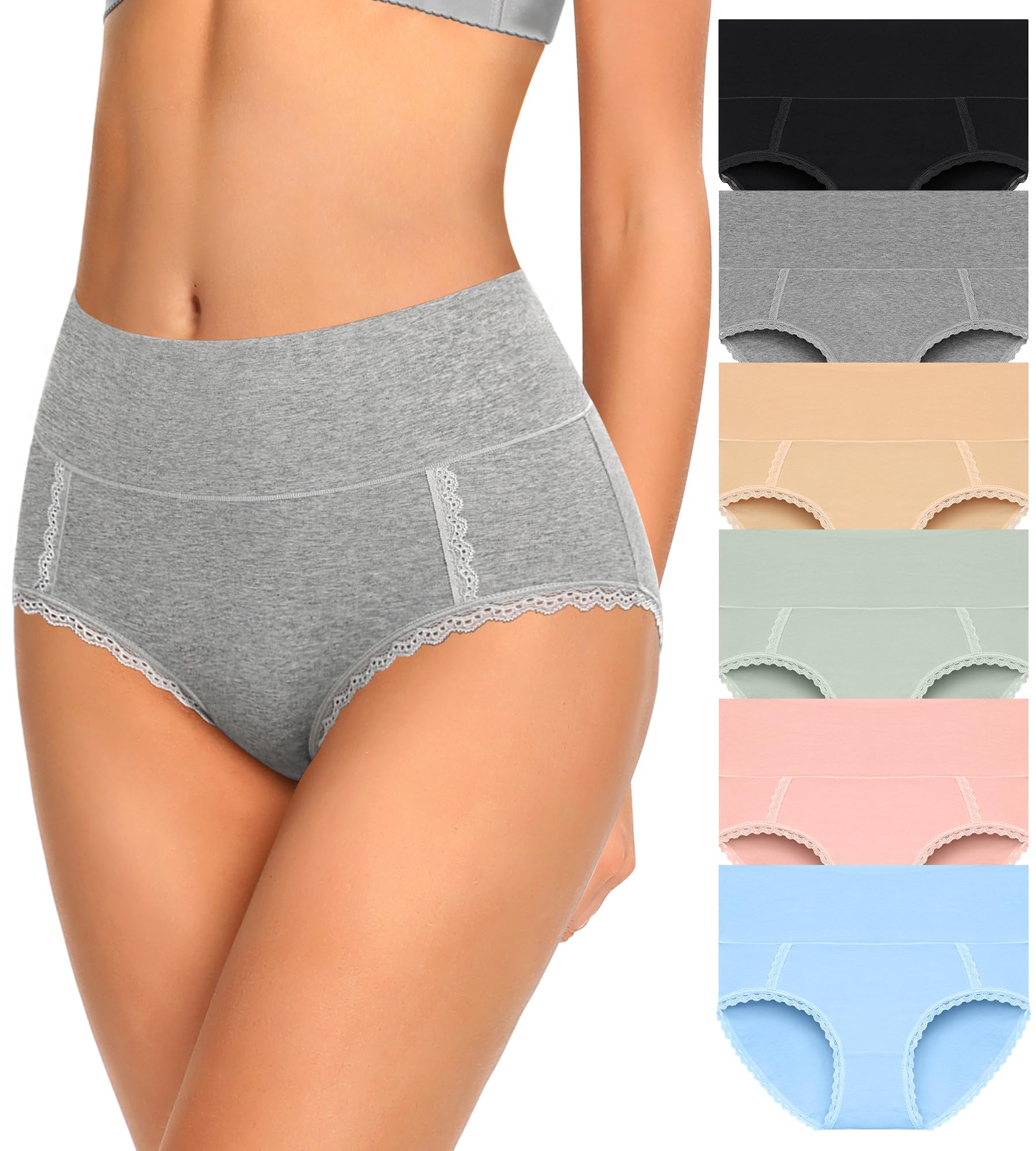 Photo 1 of MISSWHO Womens Underwear Cotton High Rise Postpartum Stretch Full Coverage Panties, Woman Underware Soft Briefs Ladies 6 Pack, Large