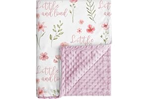 CIVARUA KIDS Floral Baby Blankets for Girls - Super Soft Nursery Minky Blanket, Newborn Baby Blanket with Double Layer Dotted Backing, Pink Lightweight Bed Throw Blanket, 30 x 40 Inch