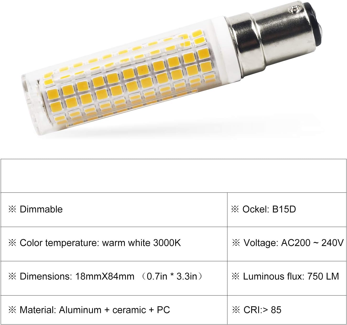 CPROSP 2 Pack B15D LED Light Bulbs Dimmable Warm White 3000k AC200~240V, 2 Stück (1er Pack) - Image 5