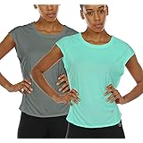 icyzone Workout T-Shirt for Women - Fitness Gym Yoga Running Exercise Cap Sleeves Tops (Pack of 2)