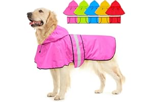 Dolitego Dog Raincoat - Reflective Dog Rain Coat, Waterproof Adjustable Dog Rain Jacket with Hoodie, Lightweight Dog Poncho S