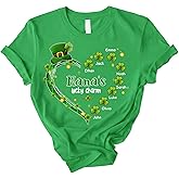 Nanas Lucky Charm Shirt Personalized Nana Shirt with Kids Names Green Plaid Heart Shamrock St Patricks Day Family Shirt Custom Nana Top for Women