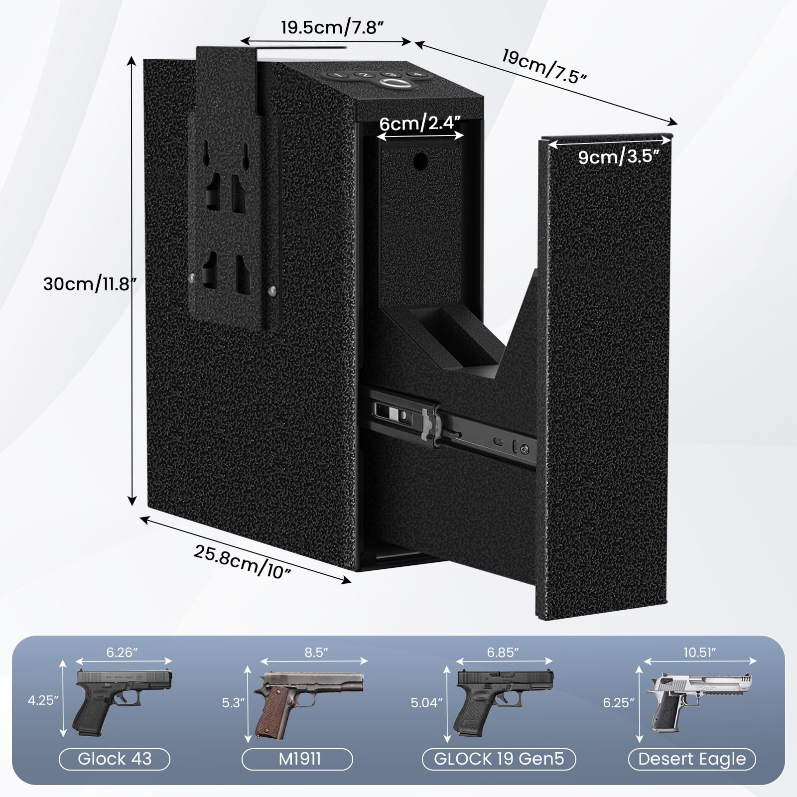 IDMIDM Pistol Safe Upgraded,0.1 Seconds Quick Access Auto Sliding Door Hand Gun Safe for Handgun,with Biometric Fingerprin, PIN Code,Key Access,for Bedside, Desk,Office Safety (Upgraded Pistol Safe)