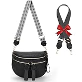 Large Leather Bum Bag for Women Crossbody Fanny Packs Large Sling Bag Purse with 2pcs Adjustable Strap Leather Belt Wallet(Black)