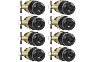 RAZCC Privacy Door Knobs, 8 Pack Matte Black Door Knobs with Lock, Bed and Bath Door Knob Interior Keyless Locksets, Round Door Handles Reversible for Left Right Handed Doors