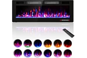Zionheat 50 inches Electric Fireplace-Wall Fireplace for Living Room-Fireplace Freestanding/Inserts/Wall Mounted with Remote Control, Timer, Dimmer, 12 Flame Colors, 750/1500W, Ultra Thin