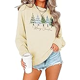OUNAR Christmas Shirts For Women Merry Christmas Graphic Sweatshirt Christmas Crewneck Long Sleeve Xmas Holiday Pullover Tops