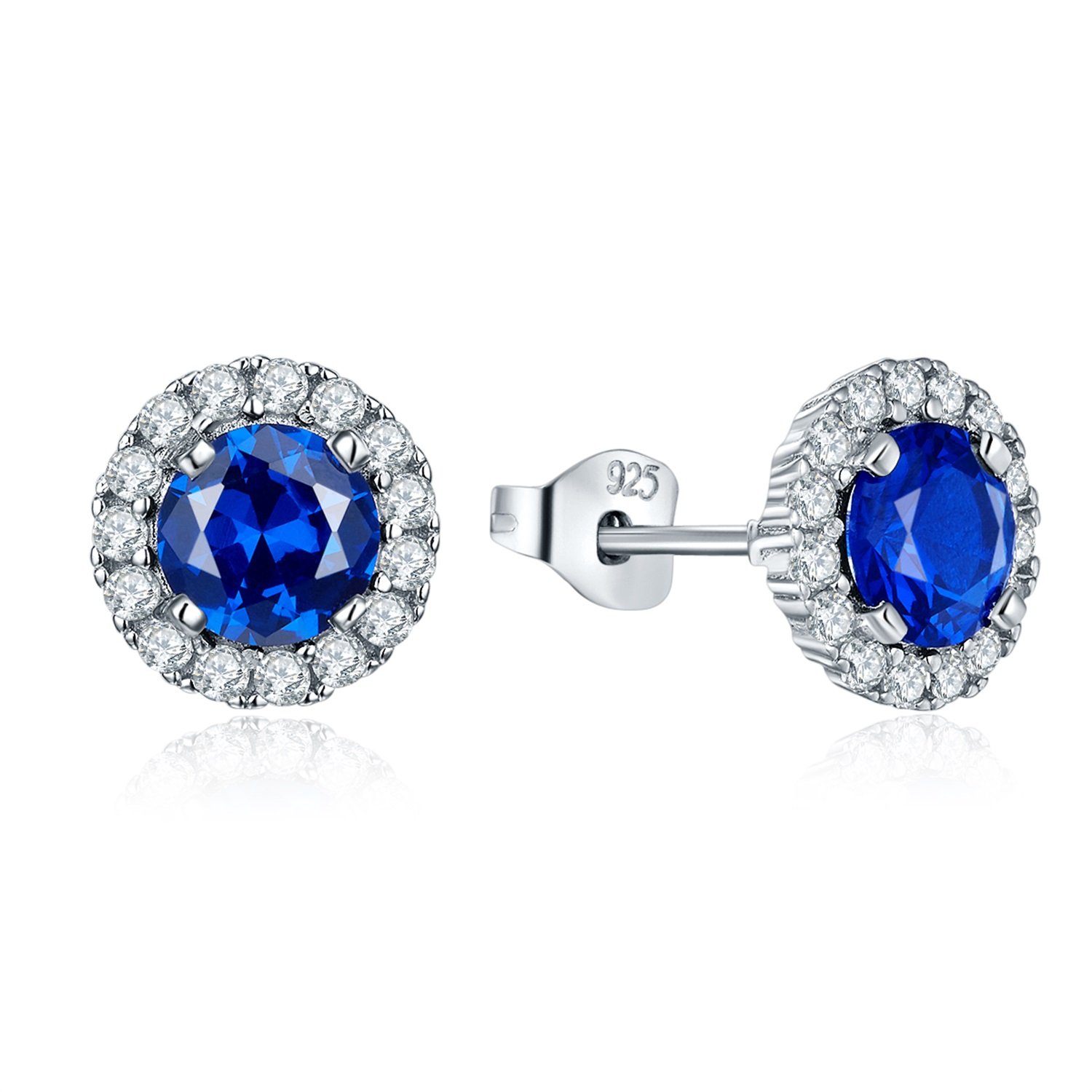 JO WISDOM Women Earrings,925 Sterling Silver 3A Zirconia September Birthstone Sapphire Color Stud Earrings with White Gold Plated,Jewellery for Women — image 1