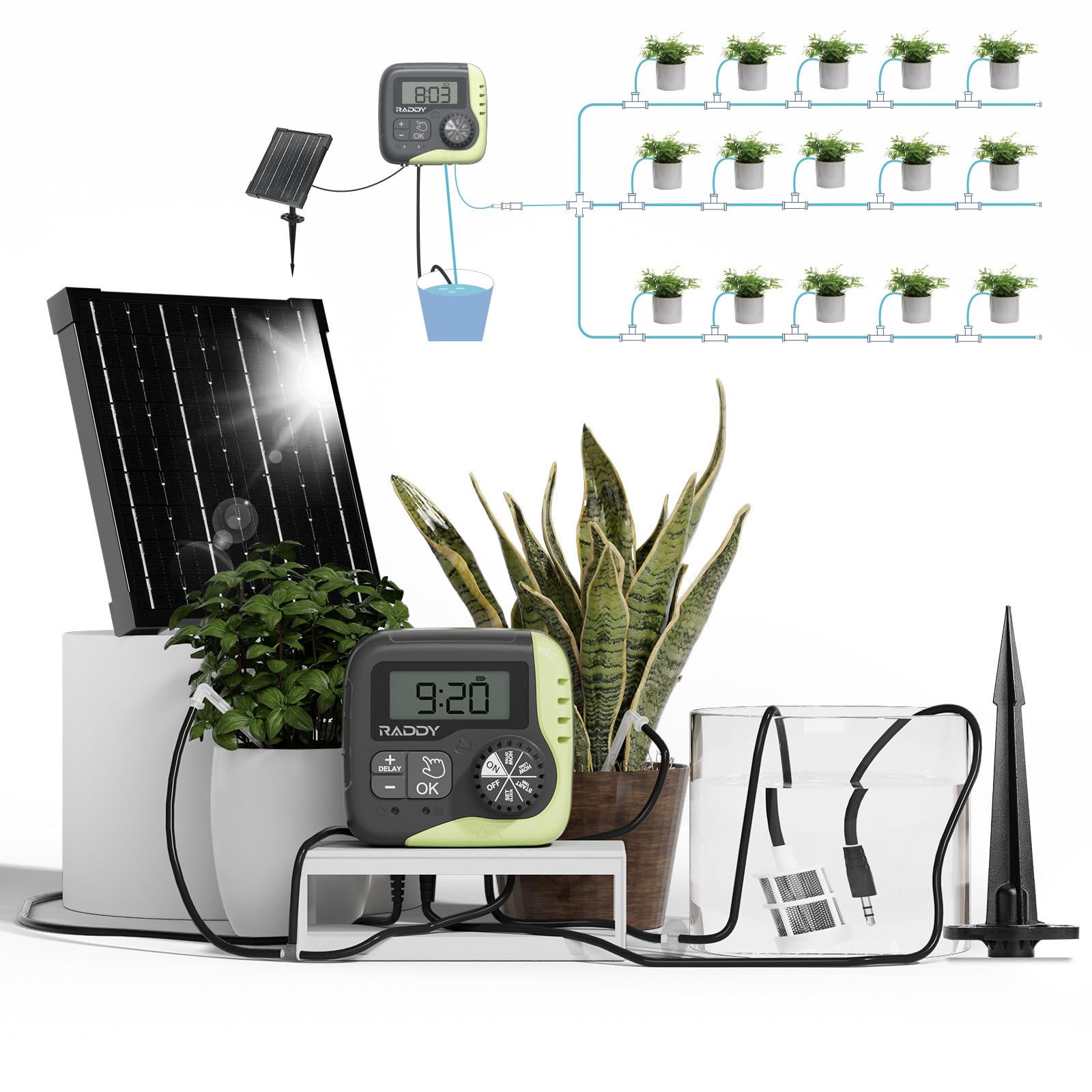 Photo 1 of ***PARTS ONLY***Raddy WS-1 Drip Irrigation Kit, 5W Solar Powered Automatic Watering System, Easy DIY Water Timer for Plants on The Balcony, Gardens, and Green House, Supported 15 Pots