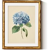InSimSea Gold Bamboo Framed Wall Art, Retro Blue Hydrangea Prints, 11x14In | Vintage Botanical Floral Canvas Picture Frame with Mat, Home Wall Decor for Kitchen Living Room Bedroom Bathroom