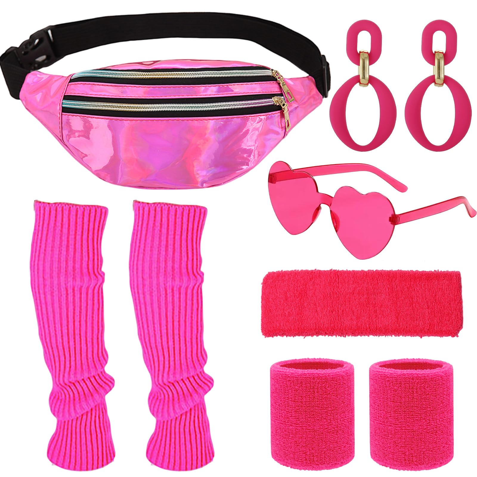 MUNSKT 80s 90s Neon Outfit, Women's Bum Bag, Headband, Leg Warmers, Earrings, Gloves, Sunglasses, Carnival Festival Party Costume