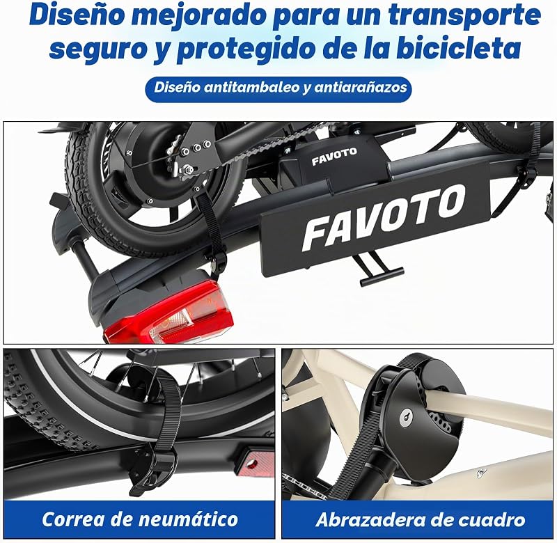 Portabicicletas E-Bike con Rampa Plegable – Soporte de Bola para 2 Bicis (60kg), Aluminio, Antirrobo, Luces 13 Pines y Soporte Matrícula