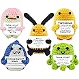 Urbun 5-Piece Crochet Animals Funny Gifts - Shark, Duck Knitted Dolls with Positive Card for Cheer Up Gifts, Birthday, Party Decor