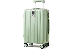 Hanke 24 Inch Luggage Suitcases With Spinner Wheels Lightweight PC Hard Shell Rolling Suitcase With Travel Lock,Checked-Medium 24-Inch(Bamboo Green)