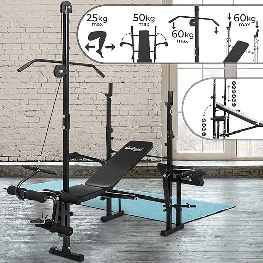 Multifunktion Hantelbank - mit Ablage, Butterfly, Latzug, Curlpult