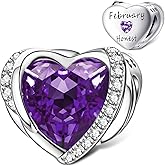 NINGAN Birthstone Charms for Bracelets, Angel Wings 925 Sterling Silver Love Heart Bead Pendant Engraved Symbolizes, Happy Birthday Mother's day Jewelry Gifts for Women