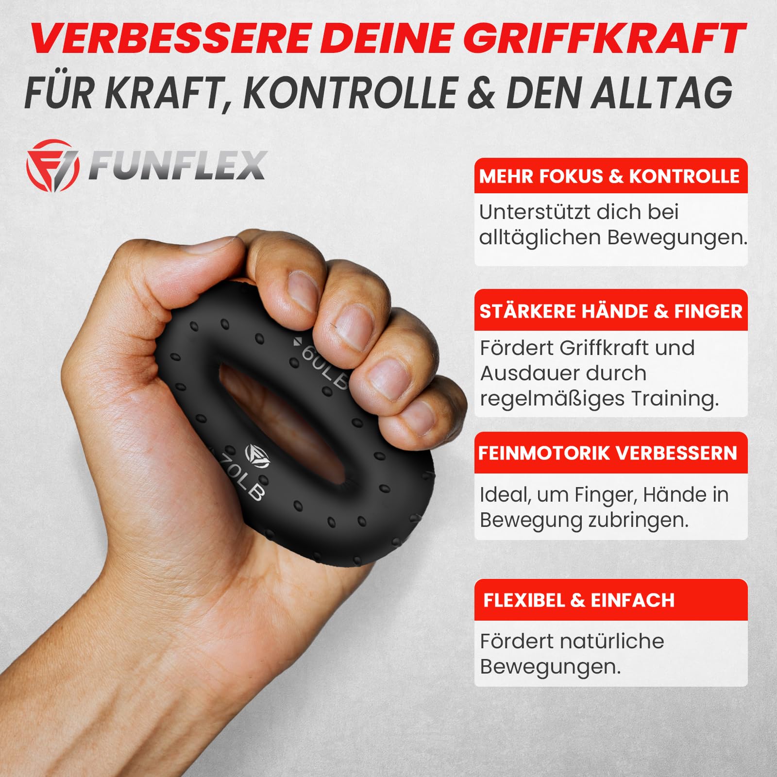 FUNFLEX Grip Strength Trainer Set, 6 Pieces, Forearm Trainer, Hand Trainer, Finger Stretcher, Finger Grip Trainer, Grip Ring, Hand & Forearm Training
