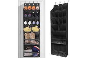 Yteseery Over The Door Shoe Organizer, Hanging Shoe Rack with Extra Large Deep 16 Pockets, Wall Shoe Storage for Closet and Narrow Door, Hanging Shoe Organizer, RV Storage and Organization, Black