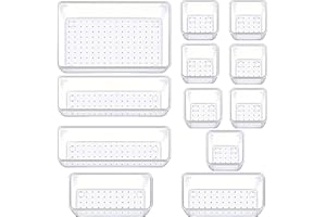 Manalete Drawer Organizers Set of 12, 4 Sizes Clear Plastic Drawer Organizers and Storage Bins for Kitchen, Bathroom, Office, Dresser Desk Drawer Organizer Tray for Jewelry, Makeup, Junk, Gadgets