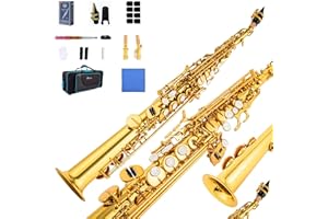 Aisiweier Soprano Saxophone SAX Bb Brass Lacquered Gold Body and Keys Woodwind instruments (gold)