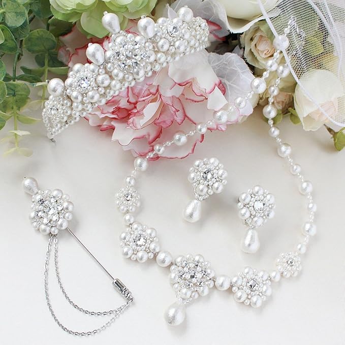 ティアラ ネックレス ピアス ラペルピン手作りキット4点セット コットンパールフラワー ラシクビーズ Laciqbeads ビーズ アクセサリーキット 通販 Amazon