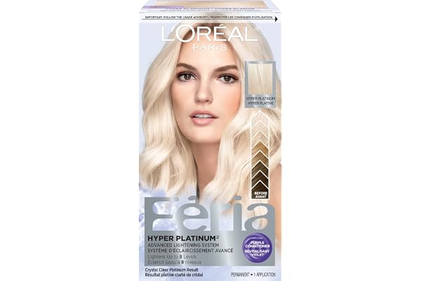 L'Oréal Paris Feria Advanced Lightening System Hair Bleach, Hyper Platinum, Lifts Up To 8 Levels, Includes Anti-Brass Nourish