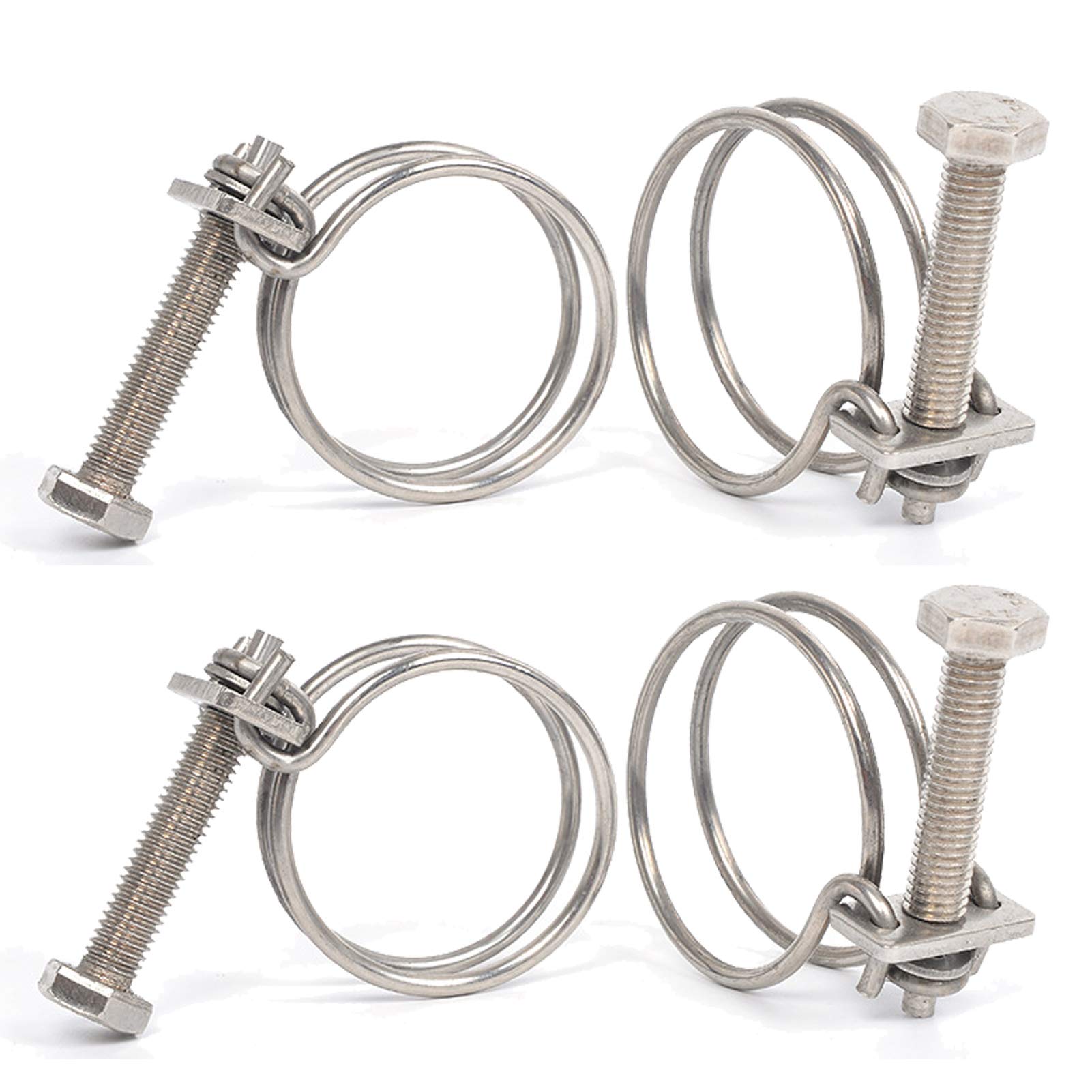 4 Pcs Double Wire Hose Clips Adjustable 304 Stainless Steel Hose Clamps Pond Hose Joint to Fit for 46-50mm/ 1.81-1.97 inch Pipe