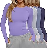 Oakgarden 4 Pack Women's Seamless Workout Shirts Long Sleeve Yoga Athletic Top Thumb Holes Raglan Crewneck Sports Running Tee