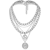 MJartoria Layered Necklaces for Women Trendy Retro Coin Pendant Necklace Dainty Chunky Chain Choker Necklaces for Jewelry Birthday Gifts