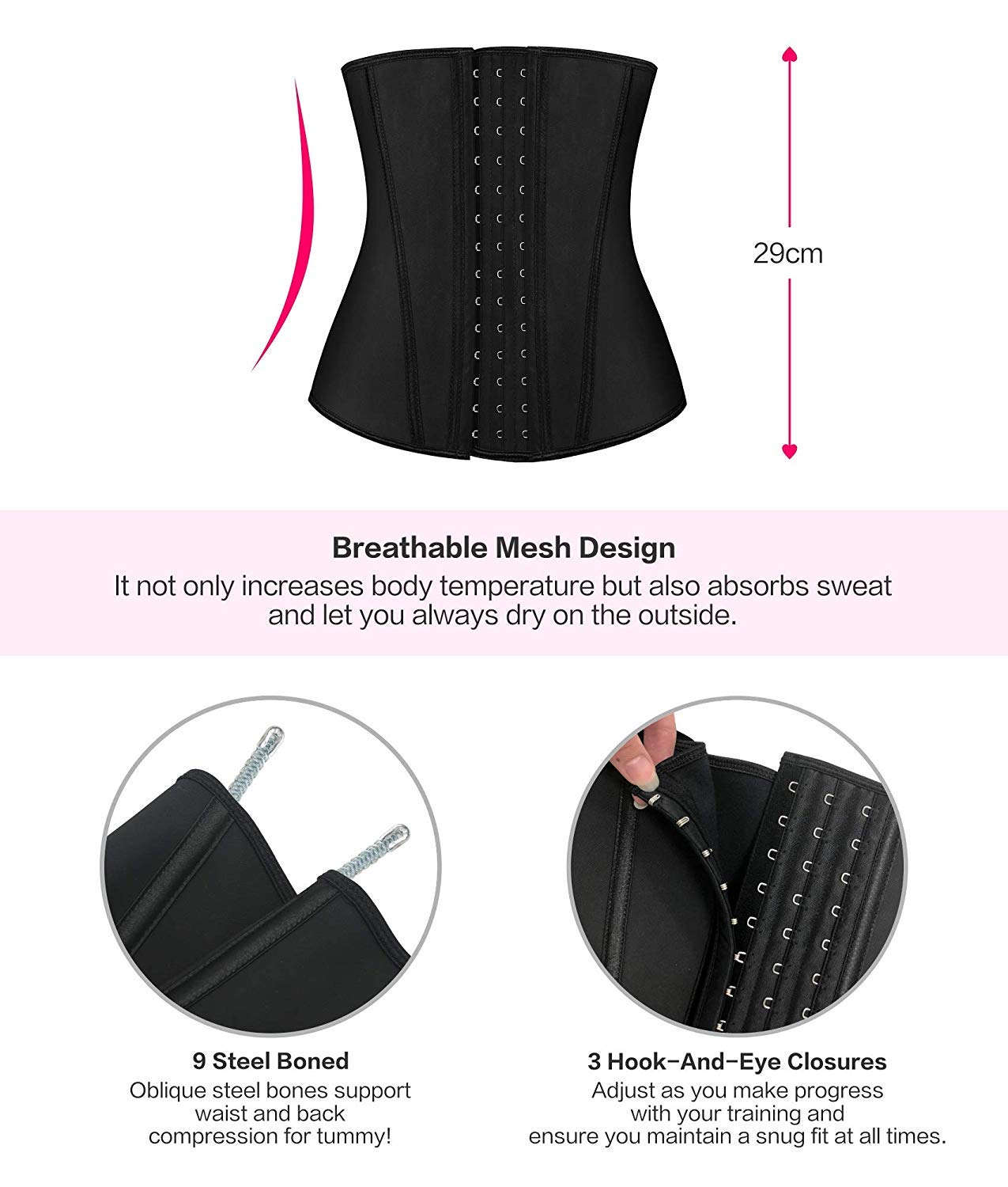 SHAPERX Women's Latex Waist Trainer Cincher 9 Steel Boned Hourglass