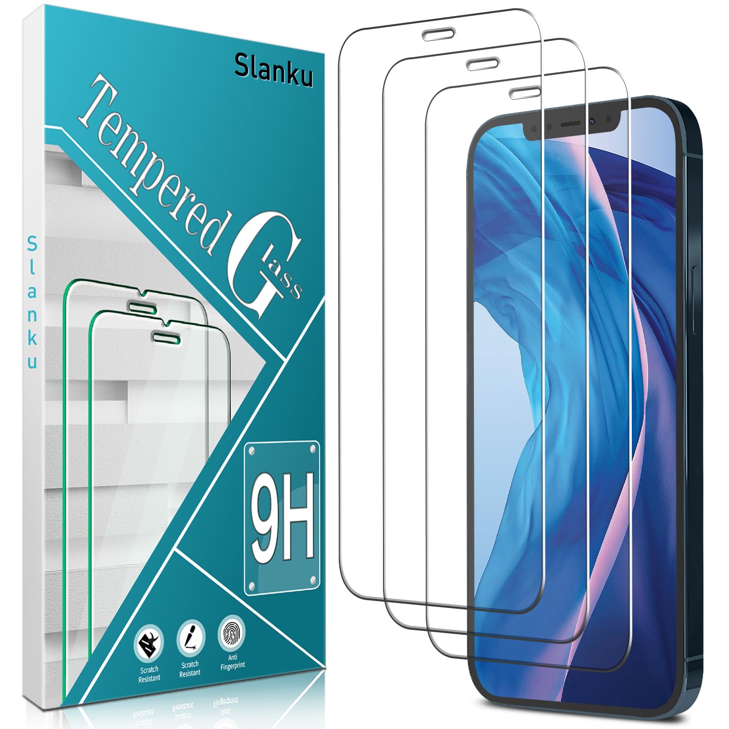 Slanku 3 Pack Screen Protector for iPhone 12 Mini, 5.4-inch, 9H Tempered Glass Film, Full Coverage, Anti Scratch, Case Friendly, NO Bubble — image 1