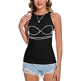 ANYFITTING Built in Bra Tank Tops for Women Sleeveless High Neck Fitted Shirts Summer Spring Basic Undershirts