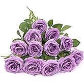 LVEFIT Artificial Rose Flower Lilac Flowers Lilac Roses Purple Rose Flowers Silk Flowers 12 pcs with Long Stem Silk Roses Bouquet for Wedding Bridal Shower Party Home Decoration