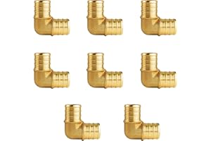 WiseWater 8 Pcs PEX Fittings 1 Inch, 1 Inch 90 Degree Elbow PEX Fittings, Brass Barb Crimp PEX Pipe Fitting for PEX Pipe Plum