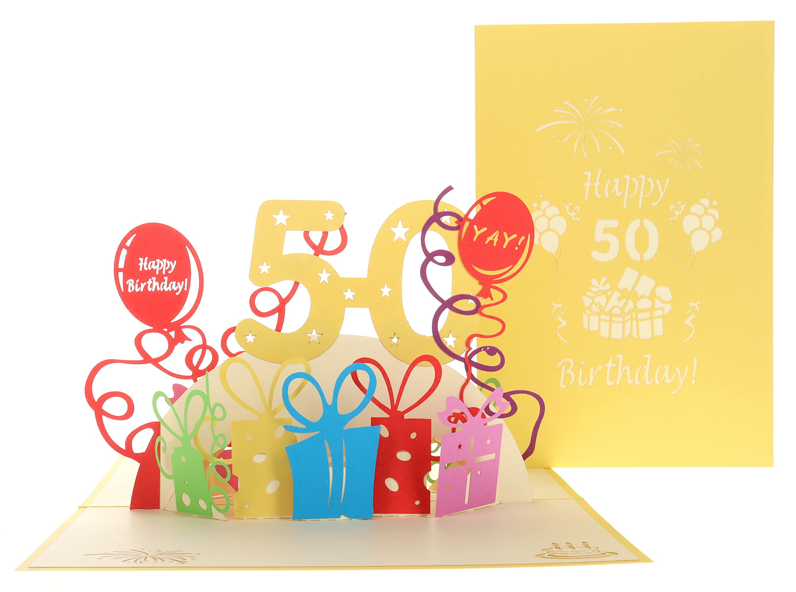 iGifts And Cards Happy 50th Birthday With Lots of Presents 3D Pop Up Greeting Card - Fifty, Awesome Gift, Cute, Fun, Unique, Special Occasion, Celebration, Husband, Wife, Best Friend, Congratulations