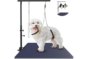 Haligo Dog Grooming Arm with Hammock, Adjustable Pet Grooming Stand with Clamp, Nooses & No-Sit Haunch Holder, Stainless Steel Grooming Restraint for Small Medium Dogs/Cats at Home