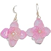 Handmade Real Flower Earrings for Women, Dainty Floral Dangle Earrings, Cute Aesthetic Jewelry,Unique Resin Botanical Jewelry Gift for teen Girls, Parties, & Birthday