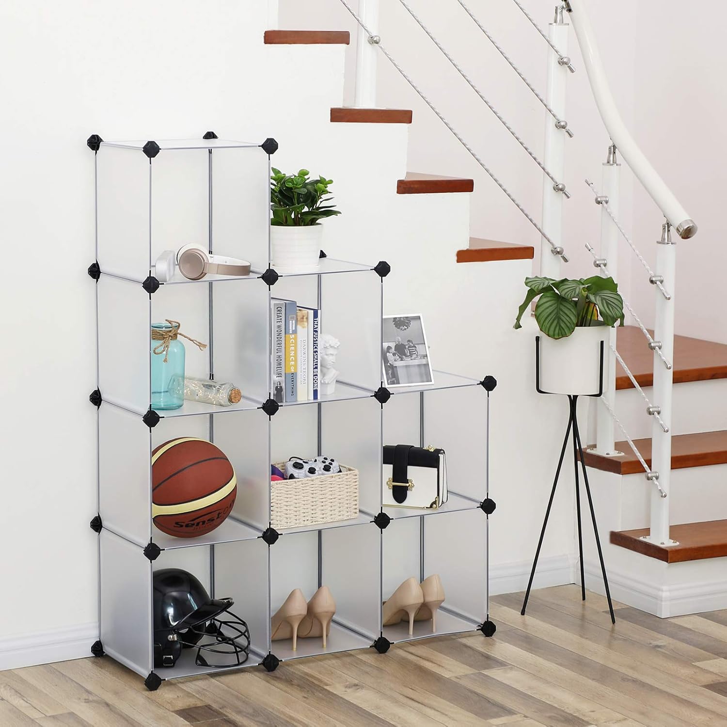 SONGMICS Plastic Closet Wardrobe Cabinet Bathroom Shelf Shoe Rack White 93 x 31 x 123 cm LPC115S, 93 x 31 x 93 cm - Image 3