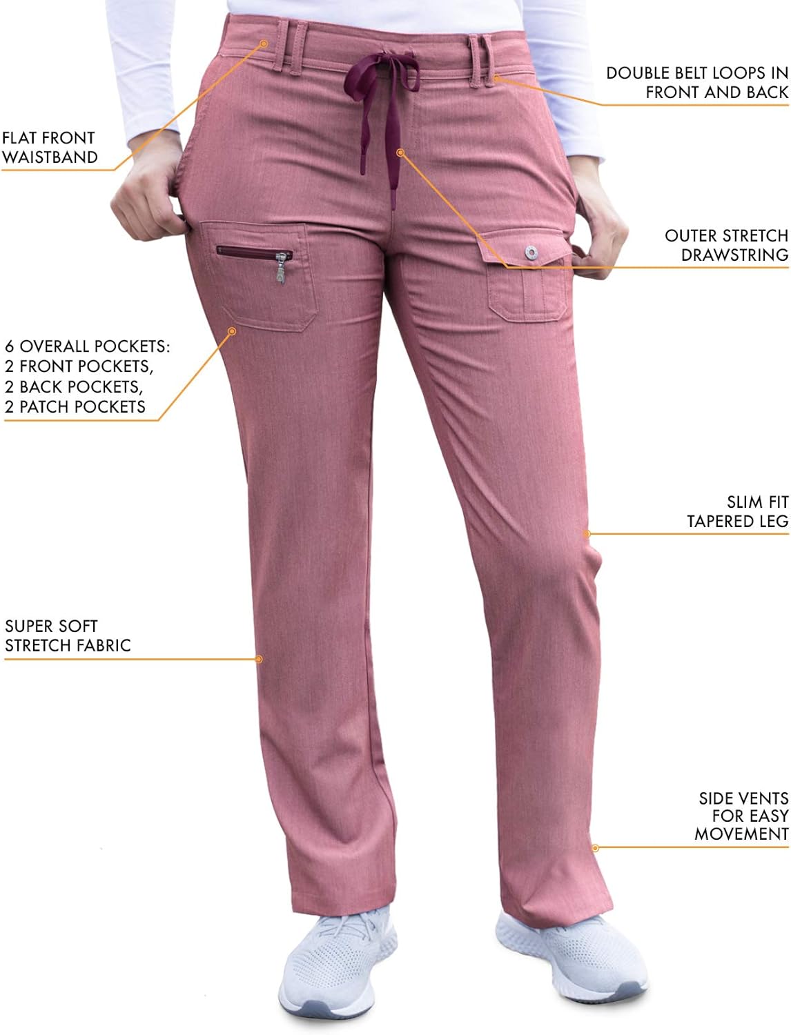 Adar Pro Everyday Expert Scrub Set for Women - Curved V-Neck Scrub Top & Tapered Drawstring Scrub Pants: Clothing