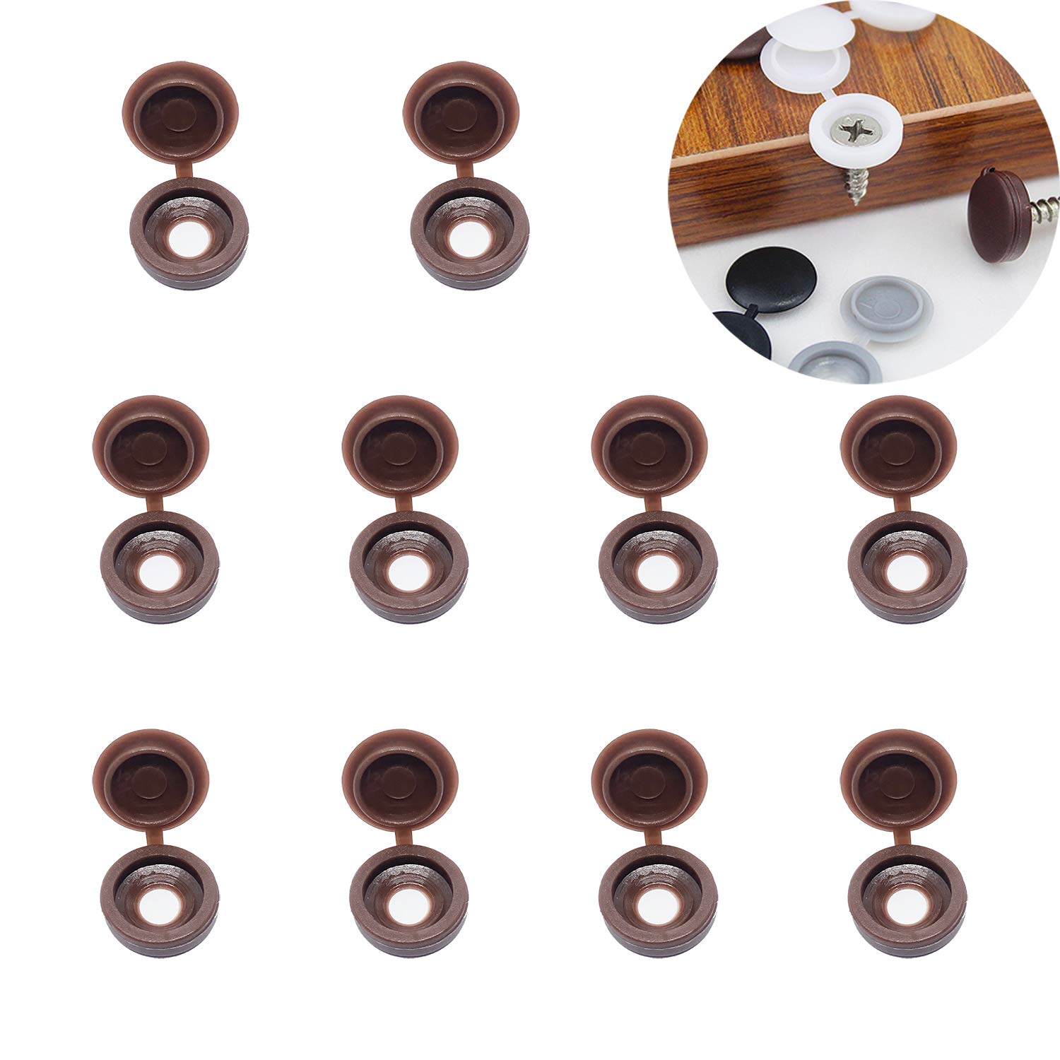 YouU 50 Pcs Plastic Hinged Screw Cover Caps Washer Flip Tops M4- Colors Choose - Beige，Light Grey，Light Brown，Ancient Cyan，Dark Brown (Dark Brown)