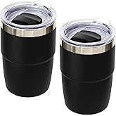 Cafezi 8 oz Espresso/Coffee Cup with Magnetic Lid, Ceramic-Lined 18/8 Stainless Steel, Double-Wall Vacuum Insulated, Stackable, Dishwasher Safe, Mini Tumbler for On-the-Go (Black, 2 Pack)
