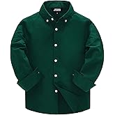 JOGAL Boys Long Sleeve Dress Shirts Oxford Solid Button Down Shirts for 6-14 Years