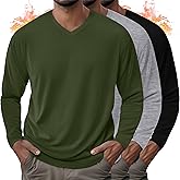Velvelhall 3 Pack Men's Thermal Long Sleeve Shirts V Neck Fleece Lined Loose Fit Warm Base Layer Winter Casual Tops