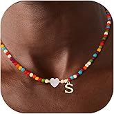 Fohufo Colorful Initial Necklaces for Girls Women - Teen Girl Gifts Trendy Stuff, Dainty Bohemian Beaded Letter Necklace Personalized Gifts for Girls Women Jewelry Birthday Gifts