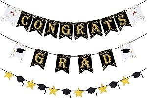 Sucrain Congrats Grad Banner Black and Gold Graduation Decorations Class of 2026 Hanging Graduate Sign for Middle School High