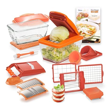 Genius Nicer Dicer Chef S | 20 Teile | Deluxe-Set | Gemüseschneider | Julienneschneider | Spiralschneider | Gemüsehobel | Wür